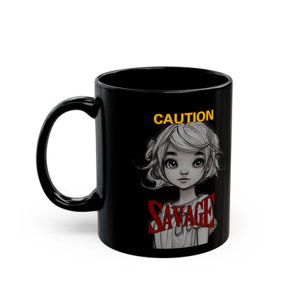 Caution, Savage Black Mug by cypherpunkgear.com