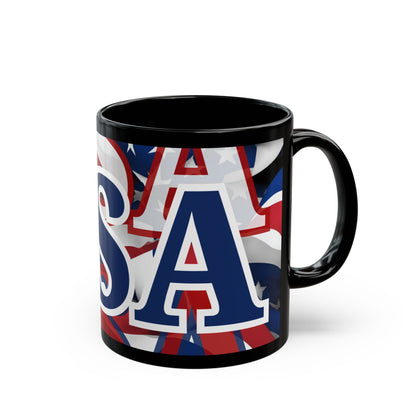 USA! USA! USA Blue font Patriot Black Mug by cypherpunkgear.com