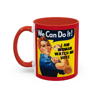 I Am Woman Watch Me Vote Rosie Red Accent Mug by cypherpunkgear.com