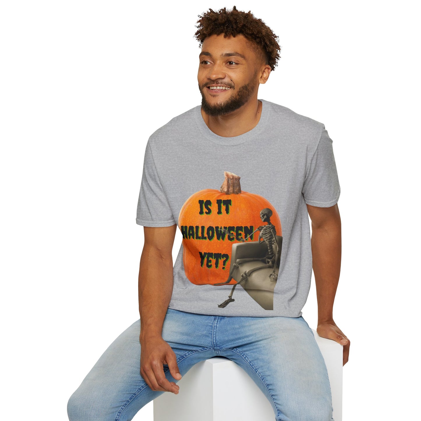 Is it Halloween yet? Skeleton's Giant Pumpkin Light colors Unisex T-Shirt by CreepyCrafts.boo