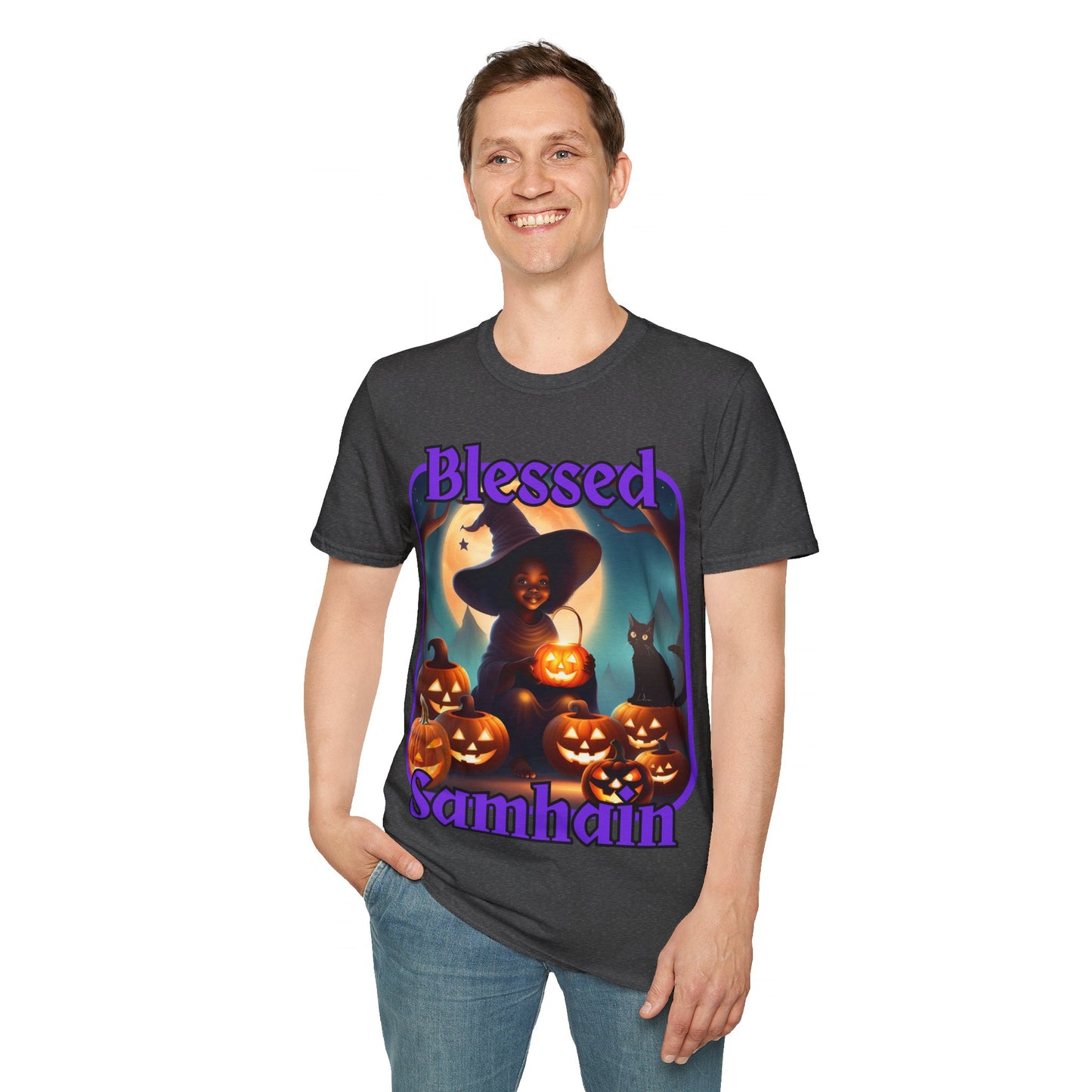 Blessed Samhain Cute Witch PRfont DKcolors Unisex T-Shirt by cypherpunkgear