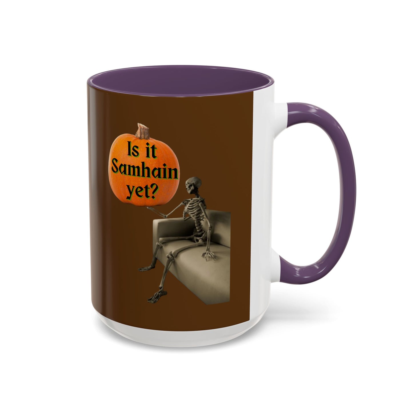 Is it Samhain yet? Skeleton's Pumpkin Brown Accent Mug by CreepyCrafts.boo