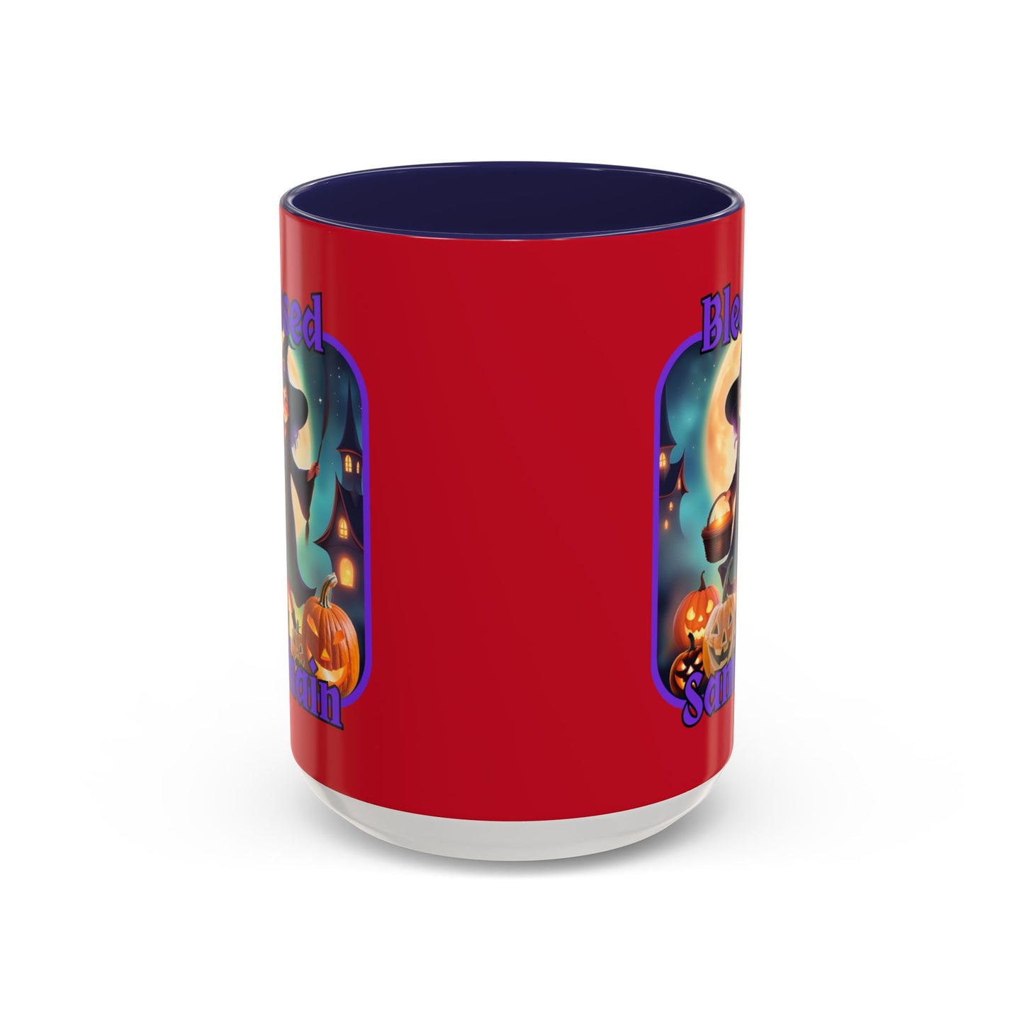 Blessed Samhain Little Witch Purple font Red Accent Mug by CreepyCrafts.boo