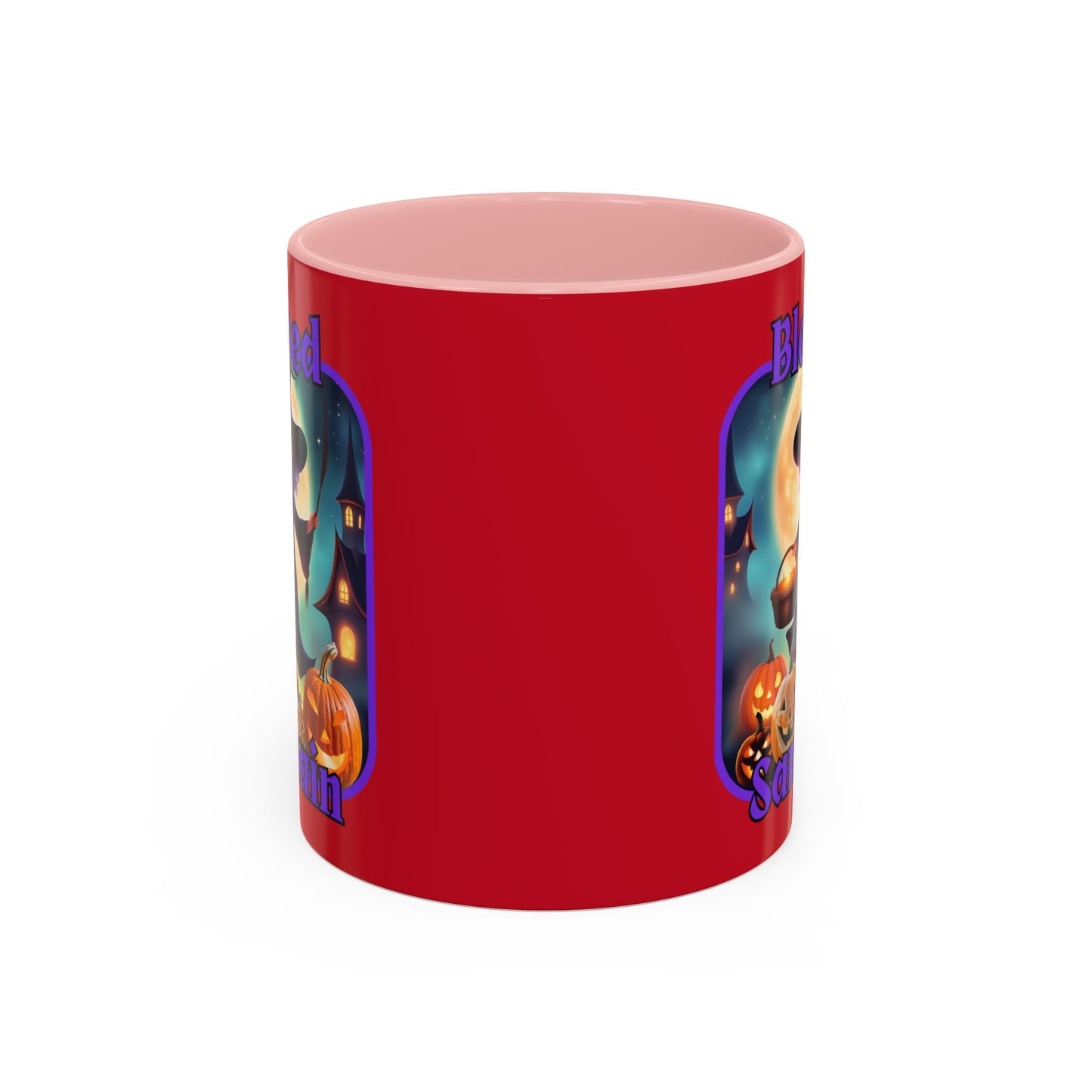 Blessed Samhain Little Witch Purple font Red Accent Mug by CreepyCrafts.boo