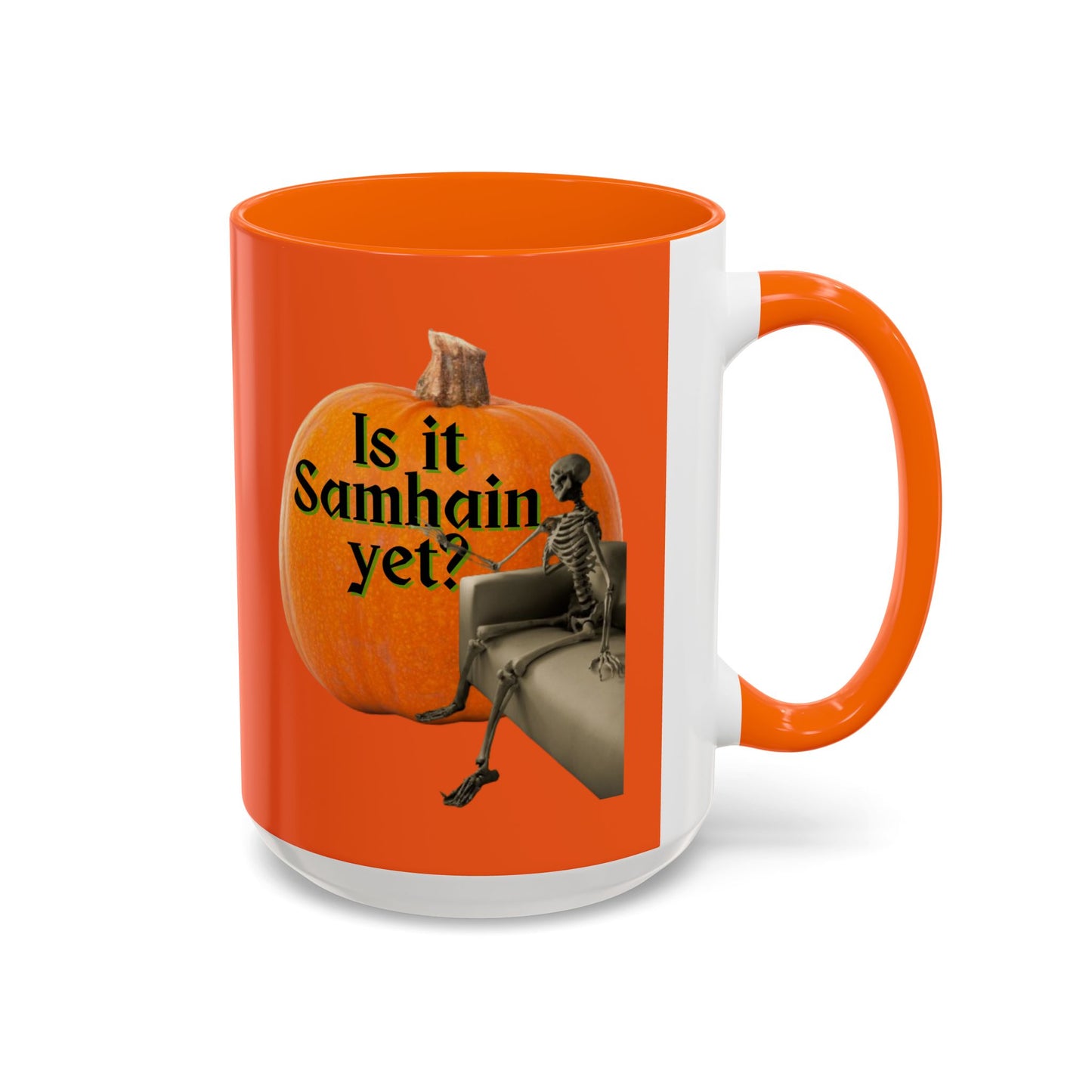 Is It Samhain Yet? Skeleton's Giant Pumpkin Orange Accent Mug by CreepyCrafts.boo