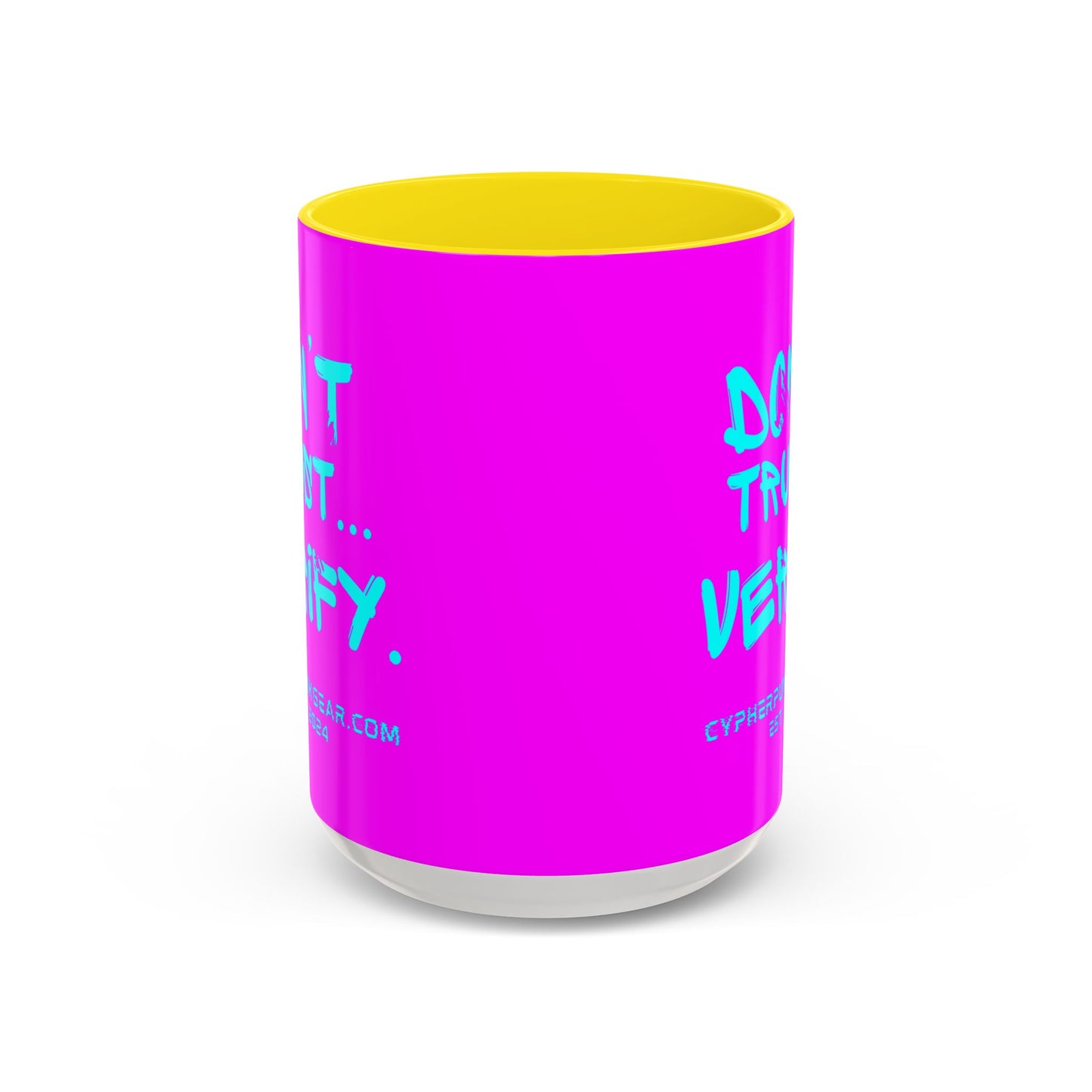 Don't Trust...Verify. Electric Magenta Accent Mug by cypherpunkgear.com