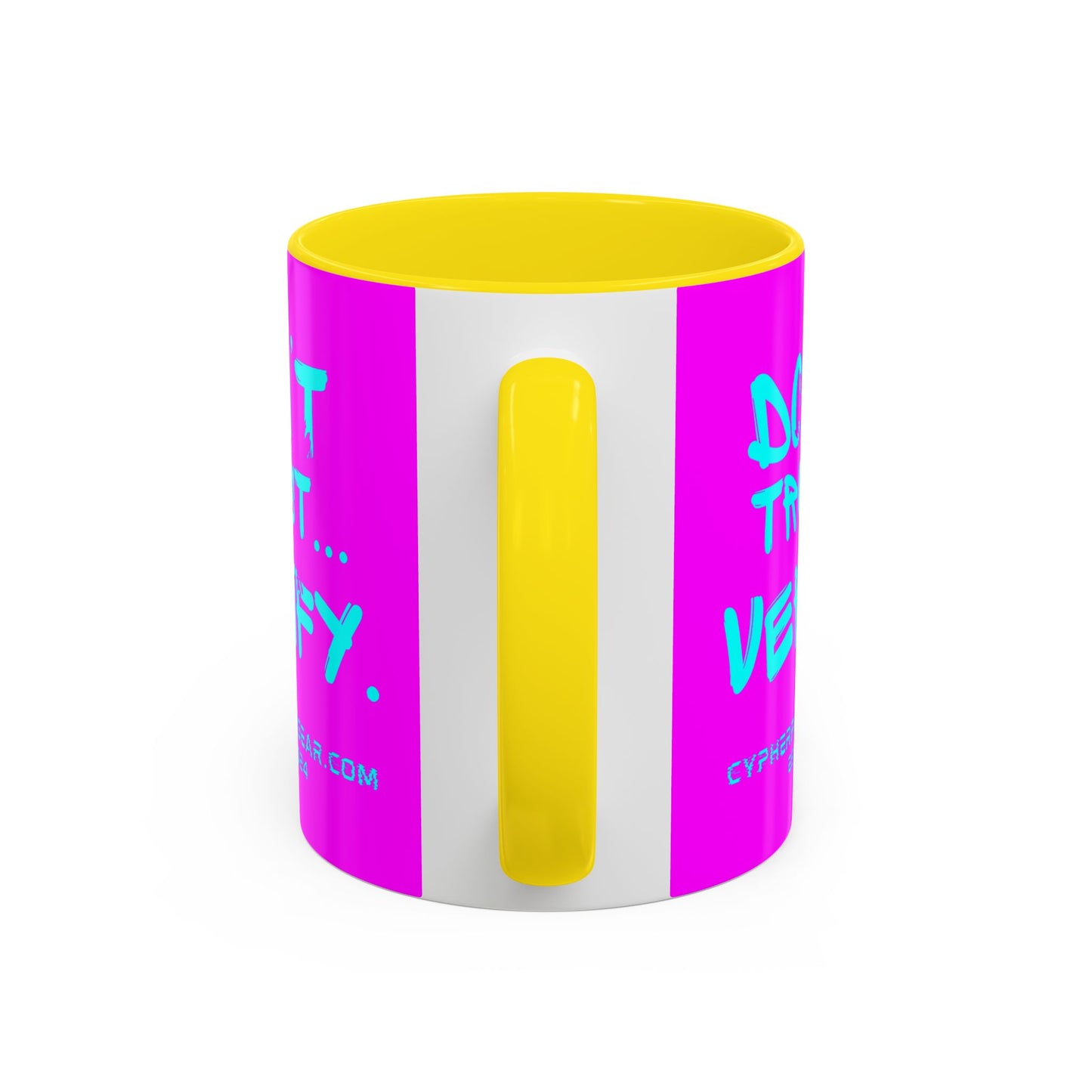 Don't Trust...Verify. Electric Magenta Accent Mug by cypherpunkgear.com