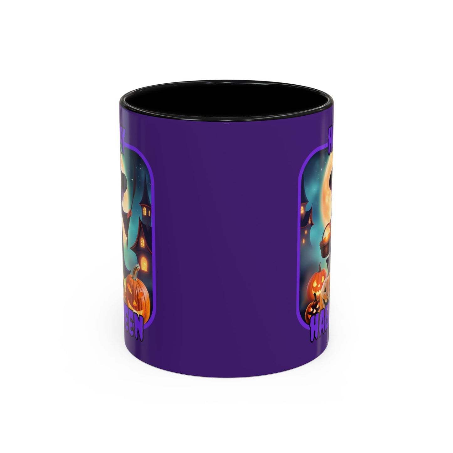 Happy Halloween Little Witch Purple font Purple Accent Mug by CreepyCrafts.boo
