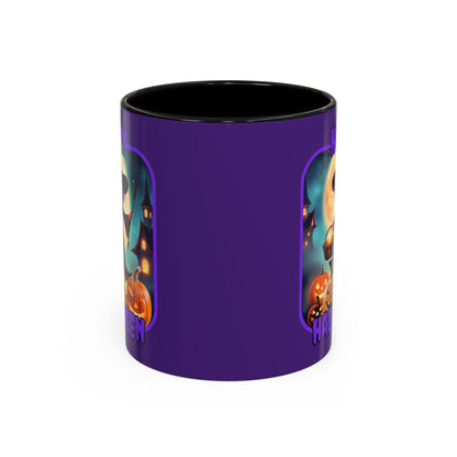 Happy Halloween Little Witch Purple font Purple Accent Mug by CreepyCrafts.boo