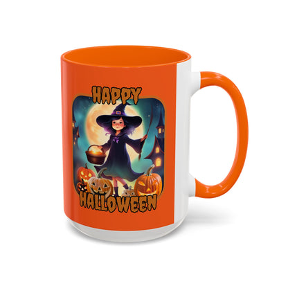 Happy Halloween Little Witch Orange font Orange Accent Mug by CreepyCrafts.boo