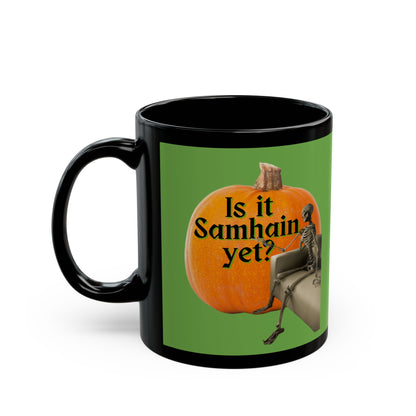 Is It Samhain Yet? Skeleton's Giant Pumpkin Green Mug by CreepyCrafts.boo