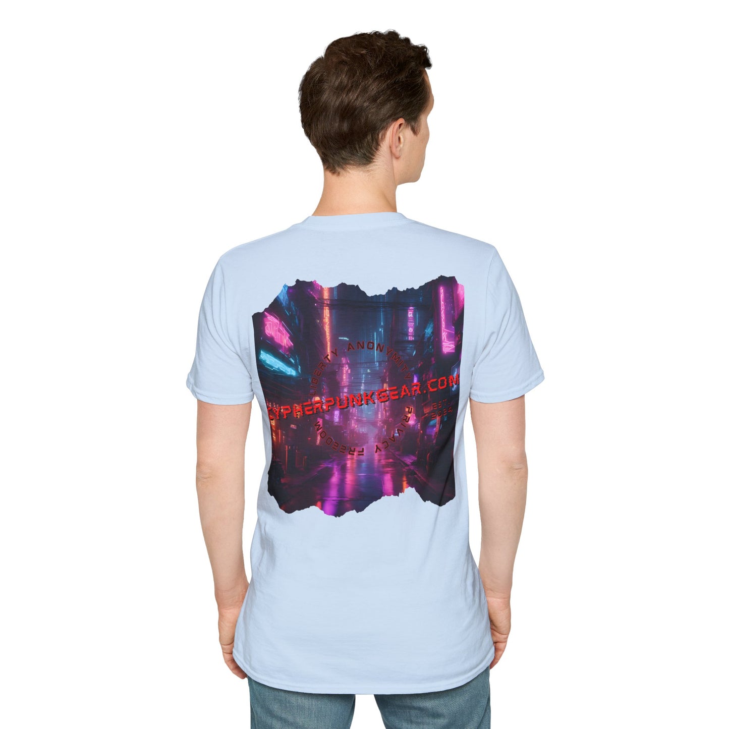 2-sided, cypherpunkgear.com Logo & Cityscape Light colors Unisex T-Shirt by cypherpunkgear.com