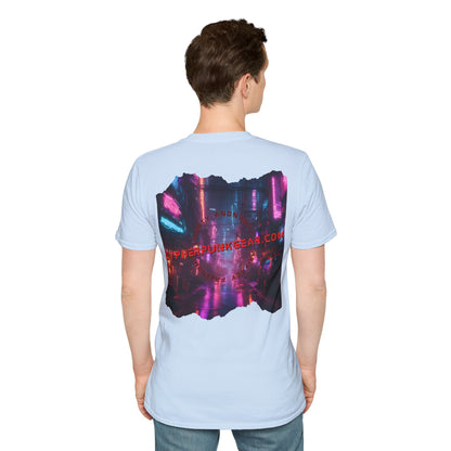 2-sided, cypherpunkgear.com Logo & Cityscape Light colors Unisex T-Shirt by cypherpunkgear.com