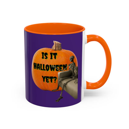 Is it Halloween yet? Skeleton's Giant Pumpkin Purple Accent Mug by CreepyCrafts.boo
