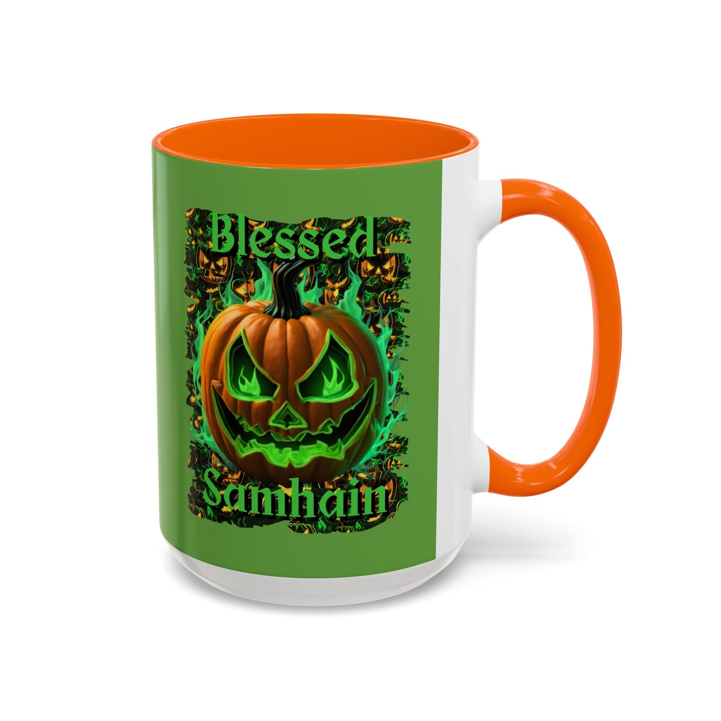Blessed Samhain Green Jack Green Accent Mug by CreepyCrafts.boo