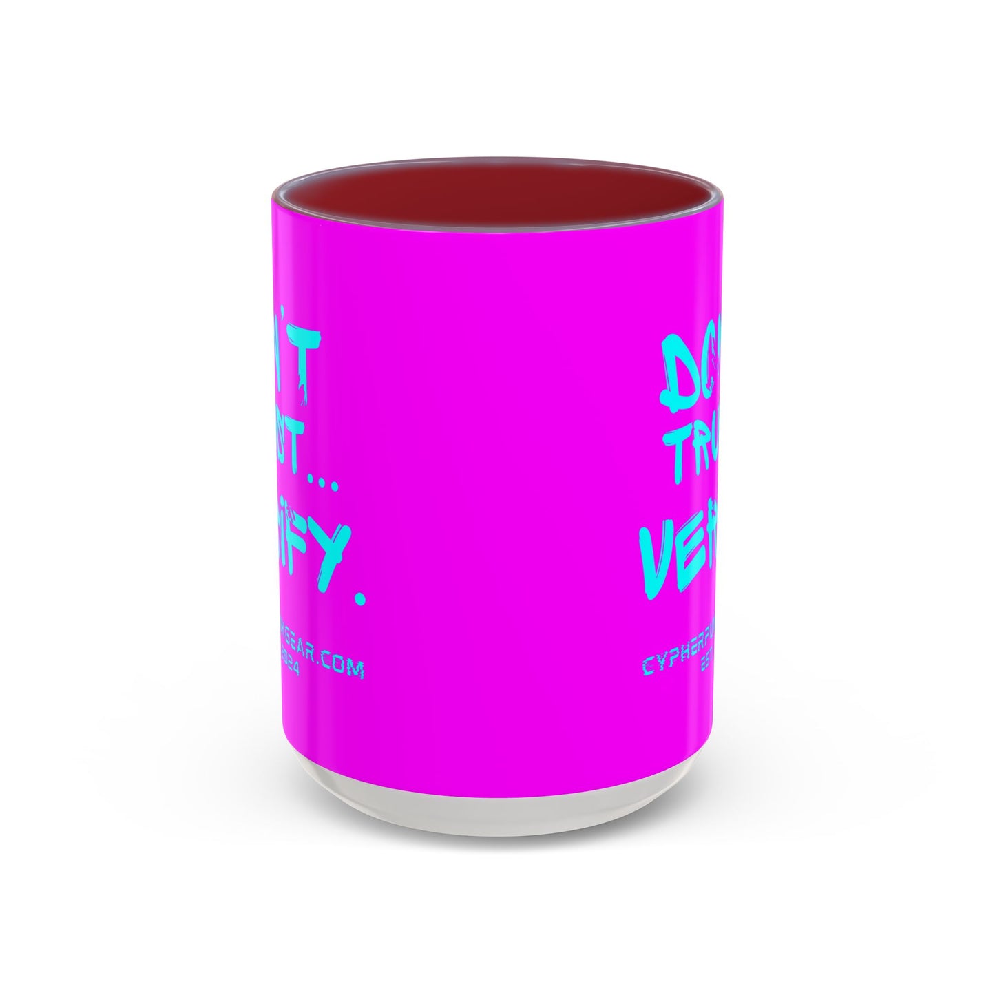 Don't Trust...Verify. Electric Magenta Accent Mug by cypherpunkgear.com