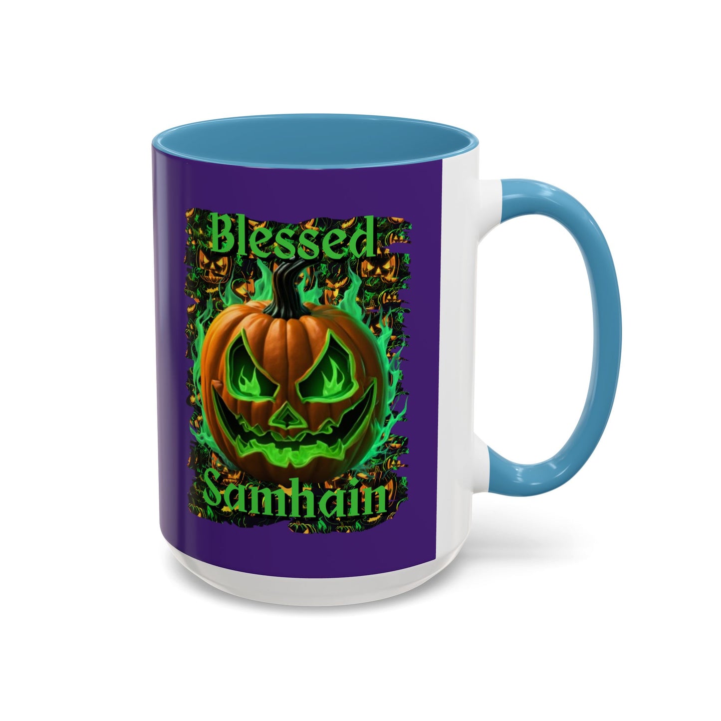 Blessed Samhain Green Jack Purple Accent Mug by CreepyCrafts.boo