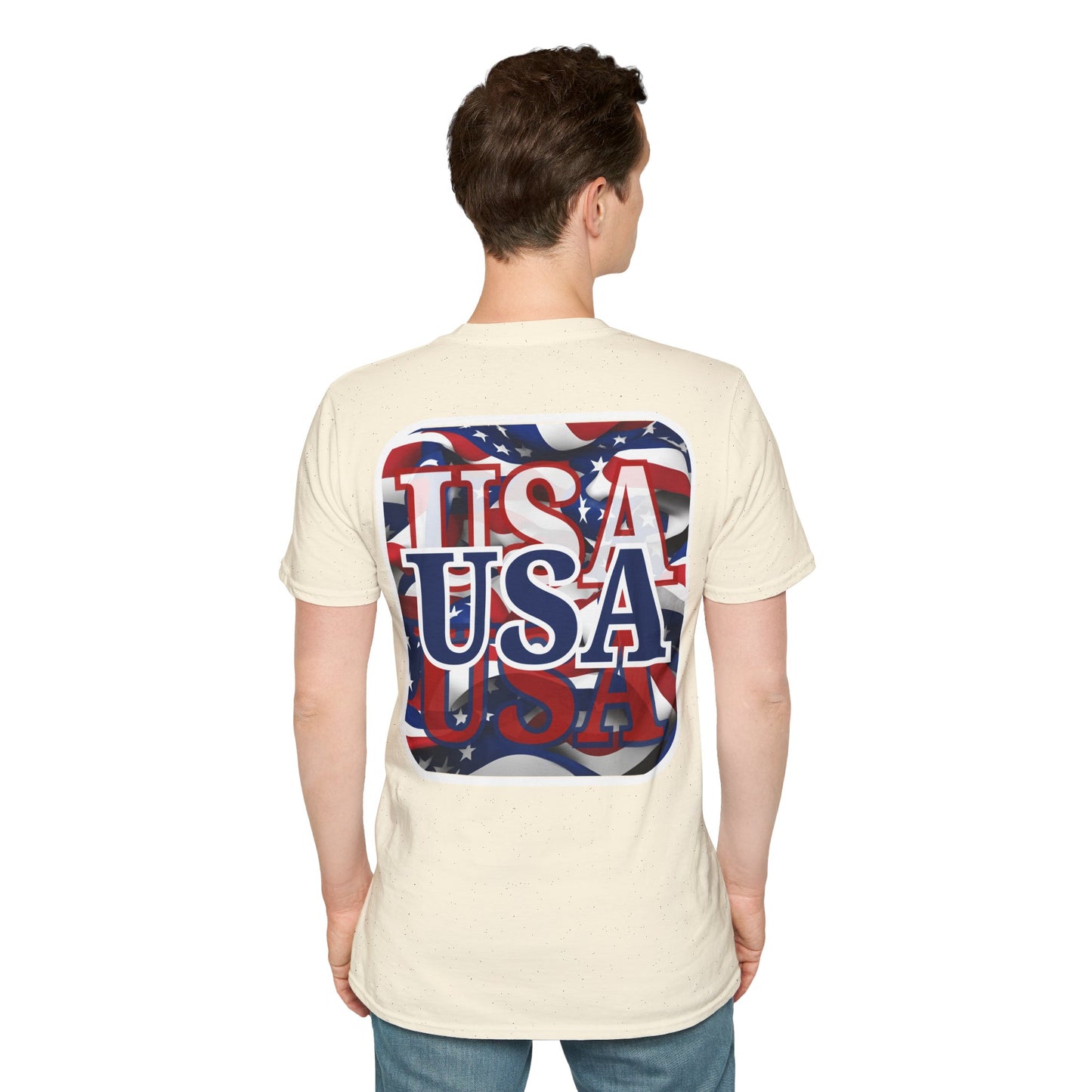 2-sided Red White and BLUE USA Patriot Light colors Unisex T-Shirt by cypherpunkgear.com