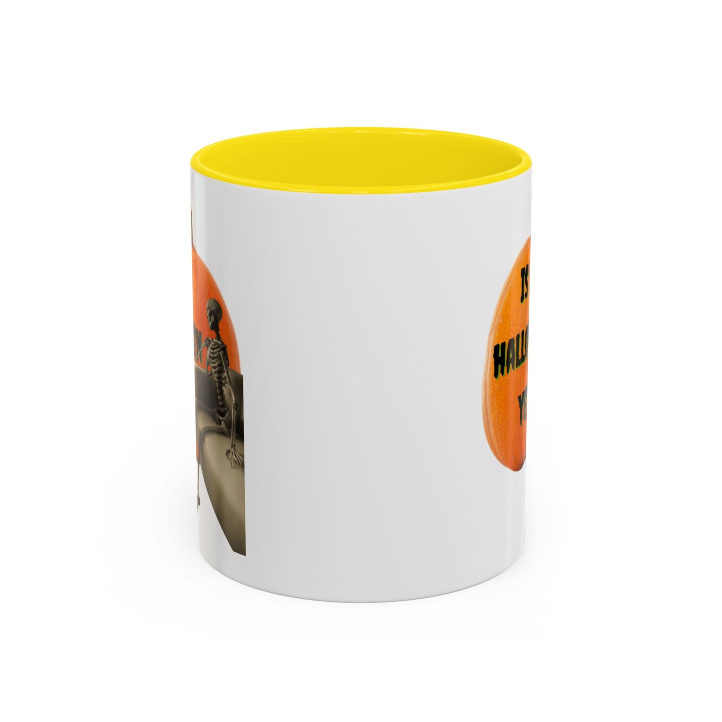 Is it Halloween yet? Skeleton's Giant Pumpkin White Accent Mug by CreepyCrafts.boo