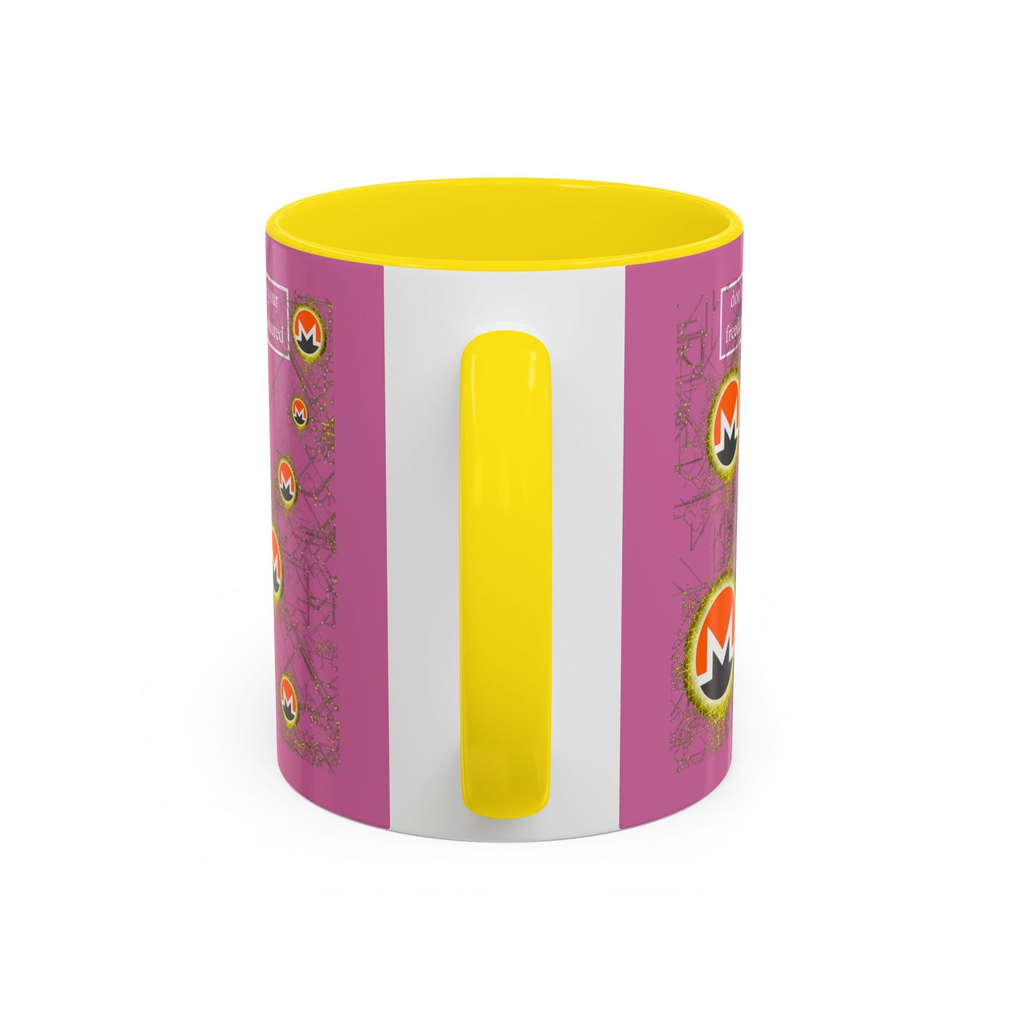Monero (XMR) don't assume your freedoms are assured Pink Accent Mug by cypherpunkgear.com