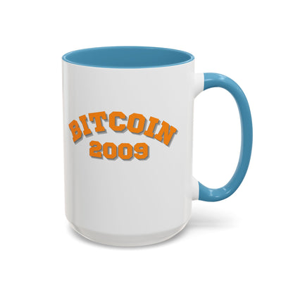Bitcoin 2009 White Accent Mug by cypherpunkgear.com