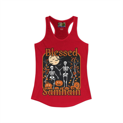 Spooktacular Skeletons of Samhain Women's Racerback Tank Top by CreepyCrafts.boo