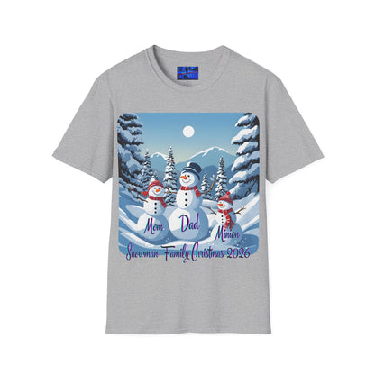 Snowman Family of 3 Light colors Unisex T-Shirt by cypherpunkgear.com