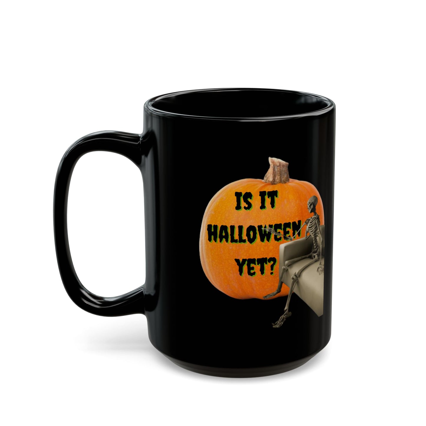 Is it Halloween yet? Skeleton's Giant Pumpkin Black Mug by CreepyCrafts.boo