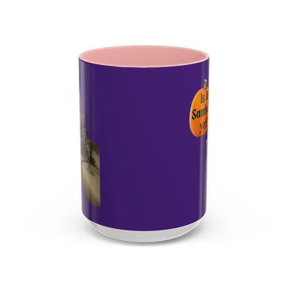 Is it Samhain yet? Skeleton's Pumpkin Purple Accent Mug by CreepyCrafts.boo