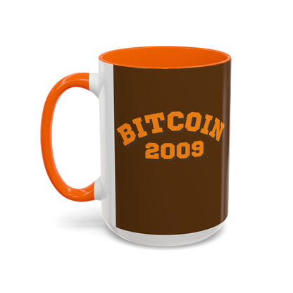 Bitcoin 2009 Brown Accent Mug by cypherpunkgear.com