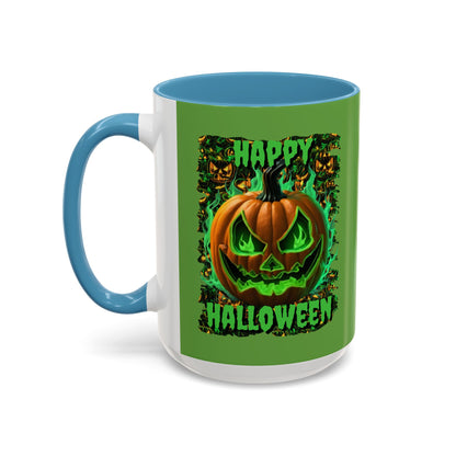 Happy Halloween Green Jack Green Accent Mug by CreepyCrafts.boo