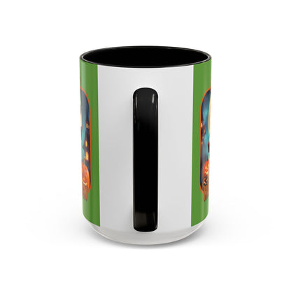 Happy Halloween Little Witch Orange font Green Accent Mug by CreepyCrafts.boo