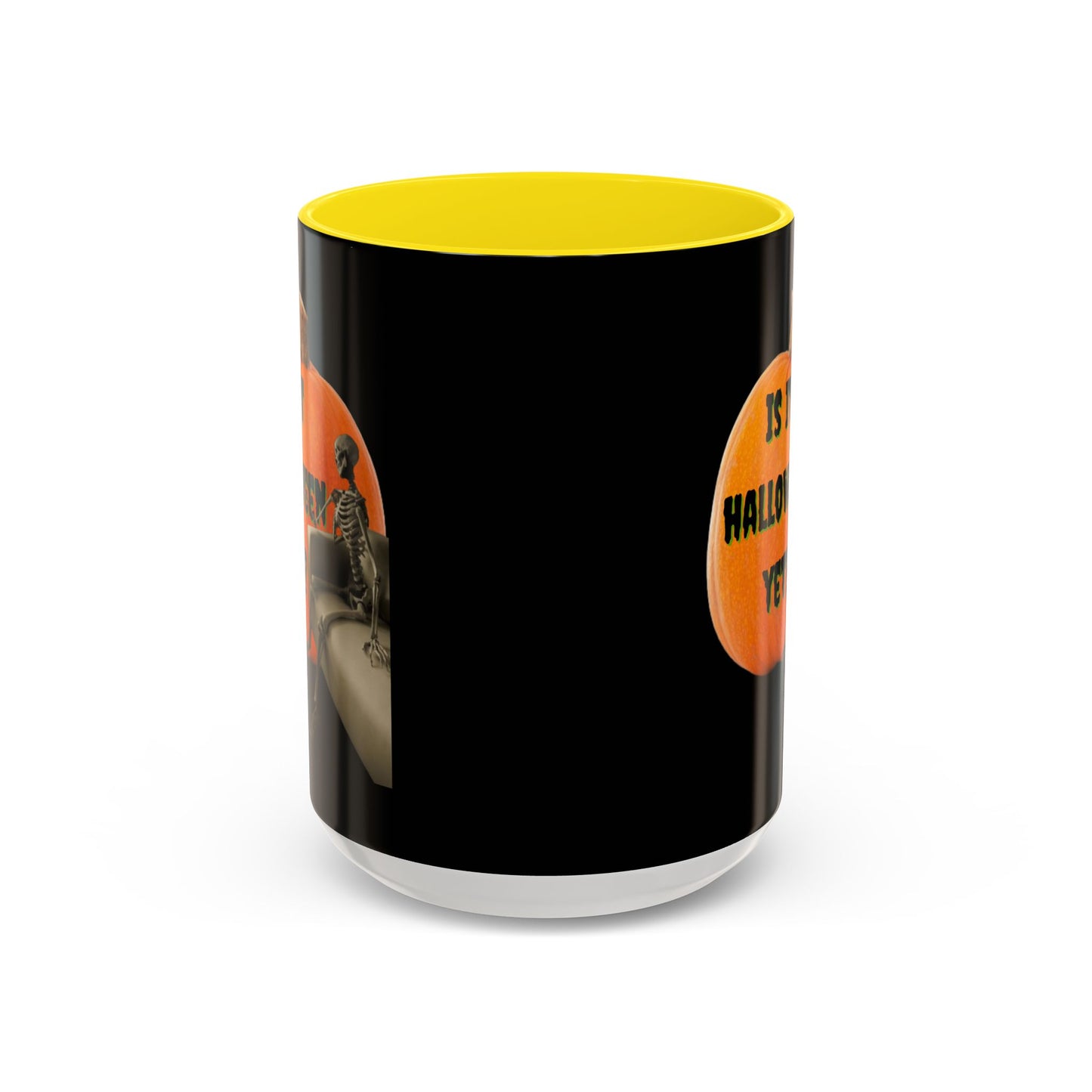 Is it Halloween yet? Skeleton's Giant Pumpkin Black Accent Mug by CreepyCrafts.boo