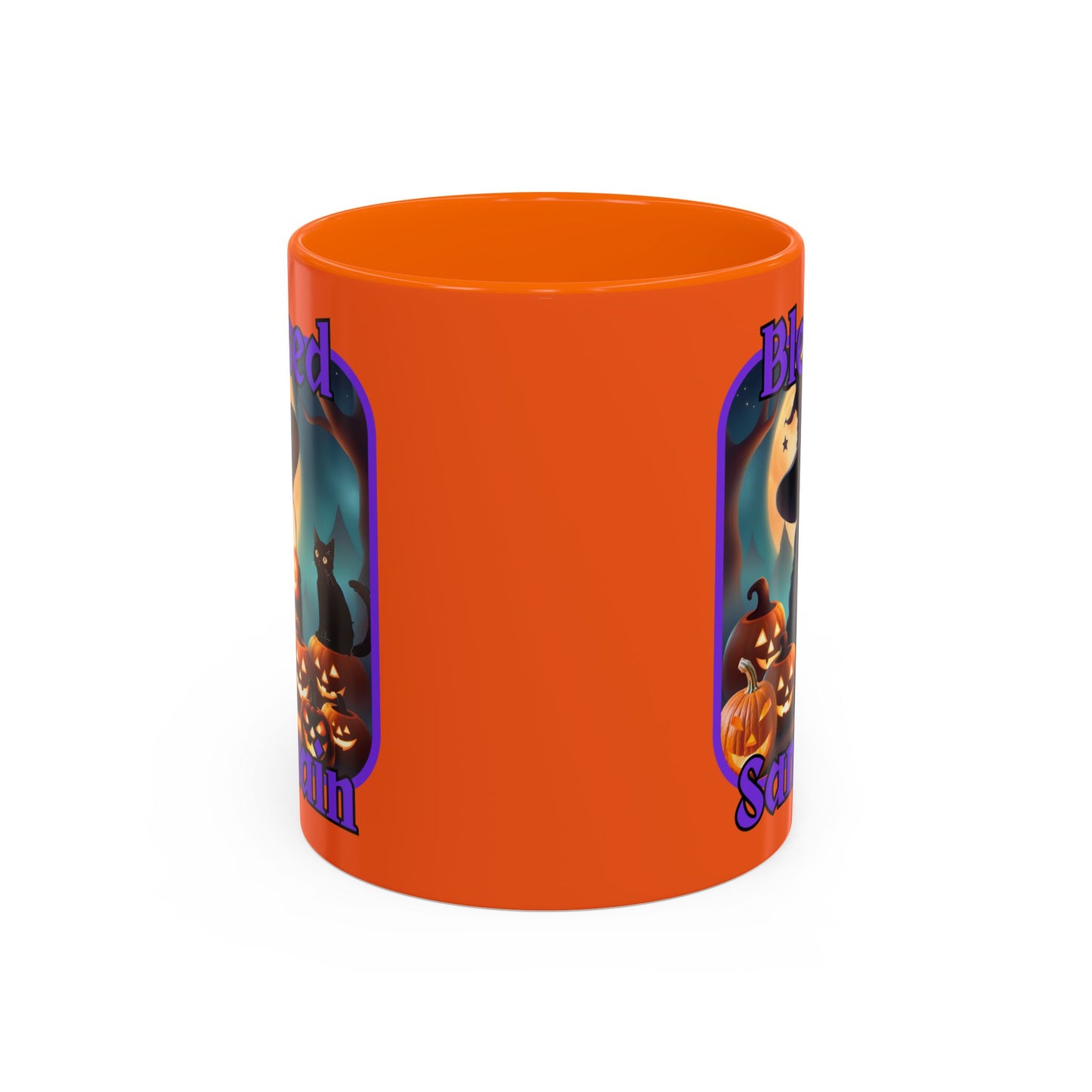 Blessed Samhain Cute Witch Purple font Orange Accent Mug by CreepyCrafts.boo