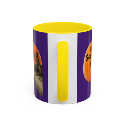 Is It Samhain Yet? Skeleton's Giant Pumpkin Purple Accent Mug by CreepyCrafts.boo