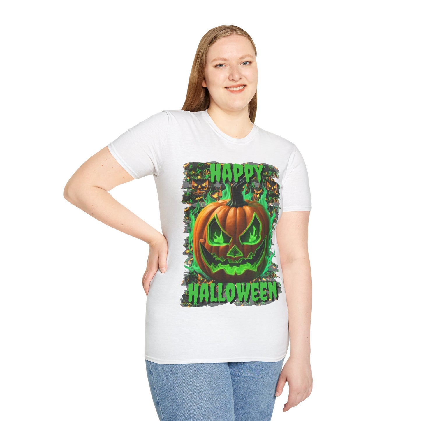 Happy Halloween Green Jack Light colors Unisex T-Shirt by CreepyCrafts.boo