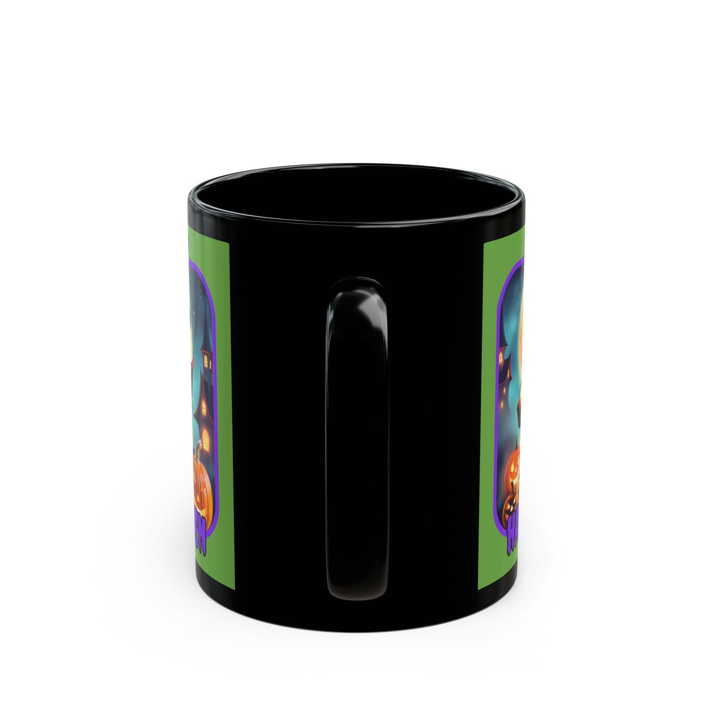 Happy Halloween Little Witch Purple font Green Mug by CreepyCrafts.boo