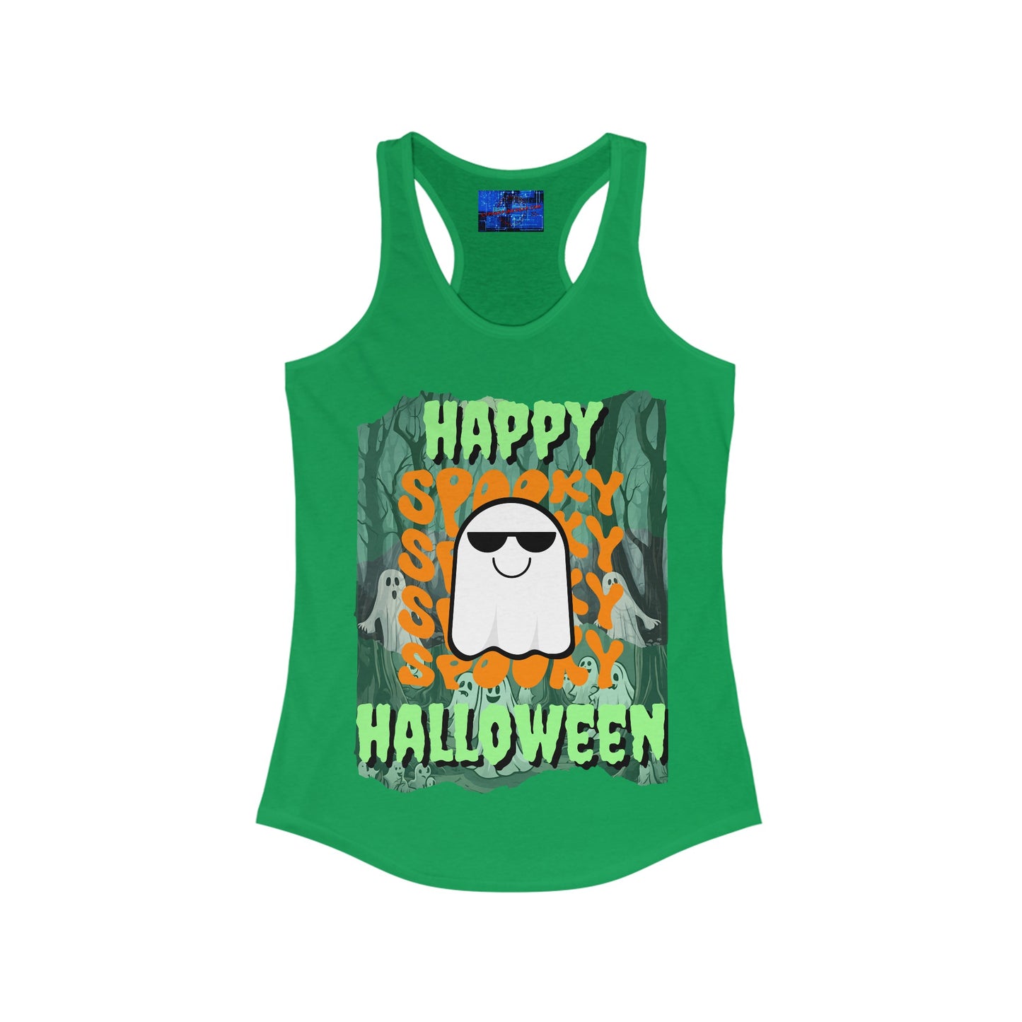 Spooky Happy Halloween Ghost GNfont Women's Racerback Tank Top by cypherpunkgear