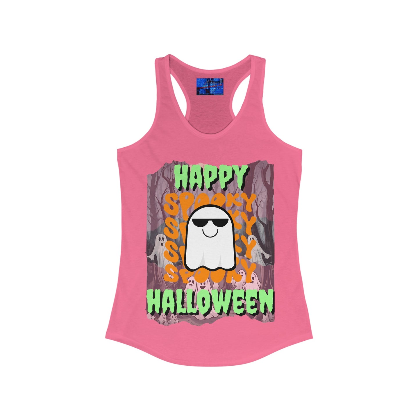 Spooky Happy Halloween Ghost GNfont Women's Racerback Tank Top by cypherpunkgear