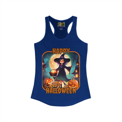 Happy Halloween Little Witch Orange font Women's Racerback Tank Top by CreepyCrafts.boo