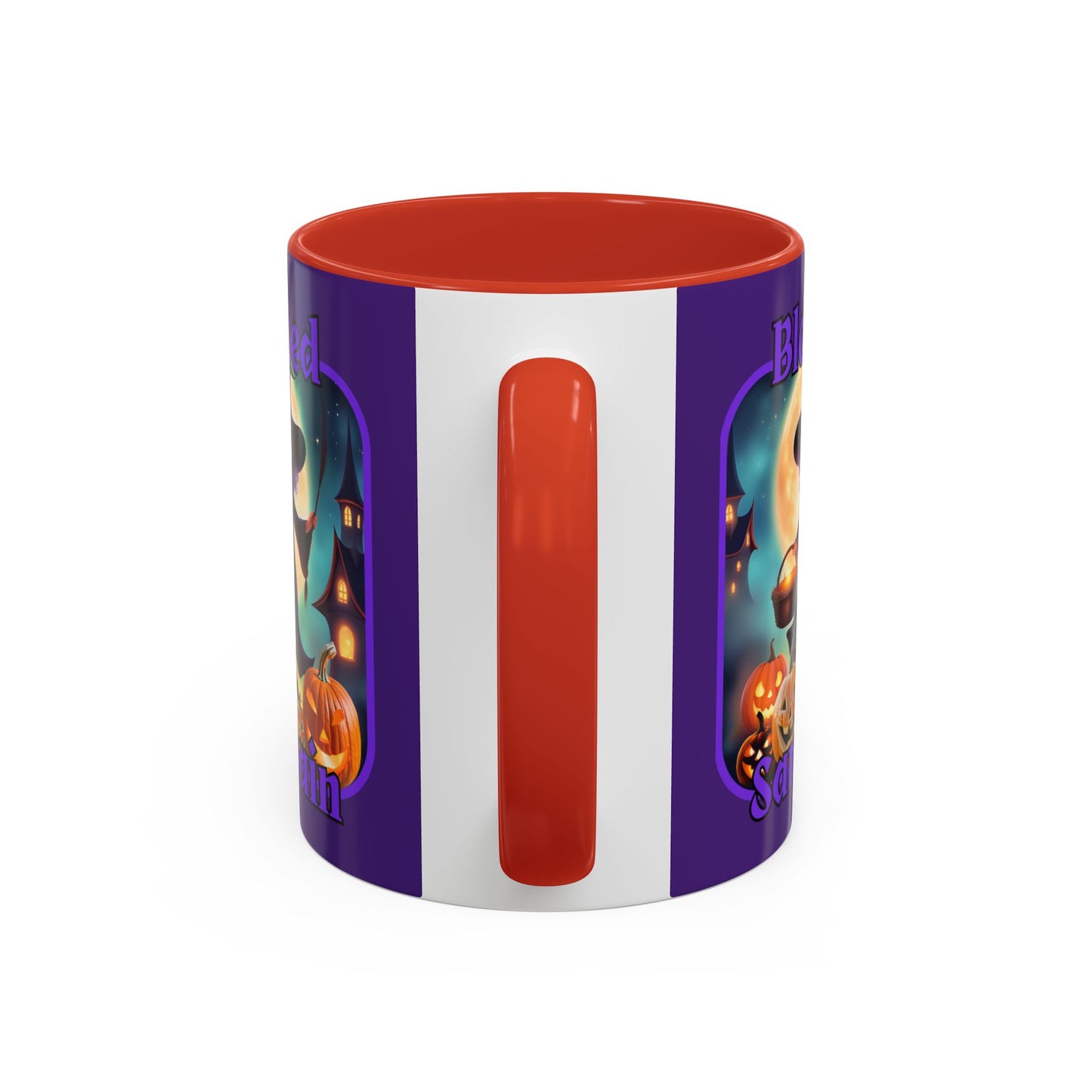 Blessed Samhain Little Witch Purple font Purple Accent Mug by CreepyCrafts.boo