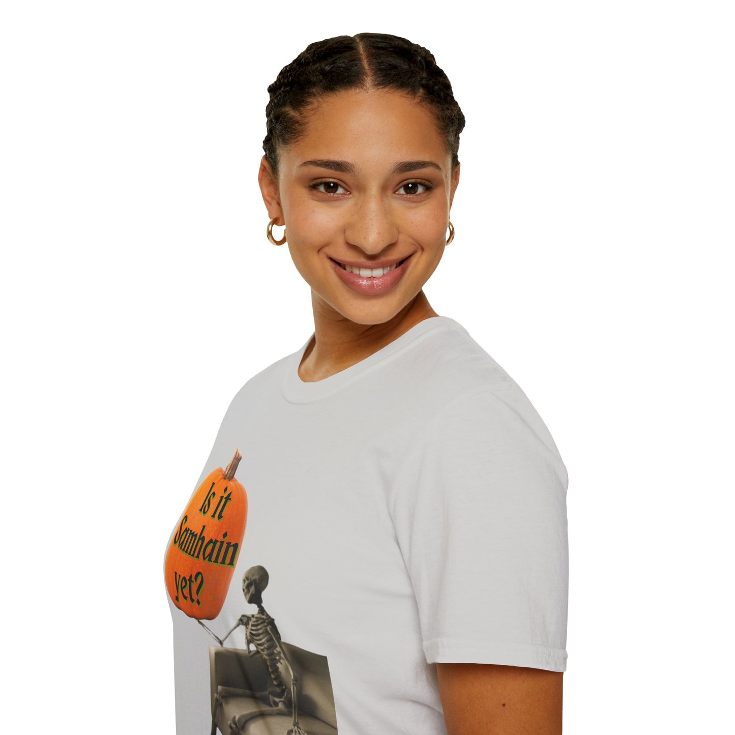 Is it Samhain yet? Skeleton's Pumpkin Light colors Unisex T-Shirt by CreepyCrafts.boo