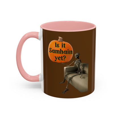 Is it Samhain yet? Skeleton's Pumpkin Brown Accent Mug by CreepyCrafts.boo