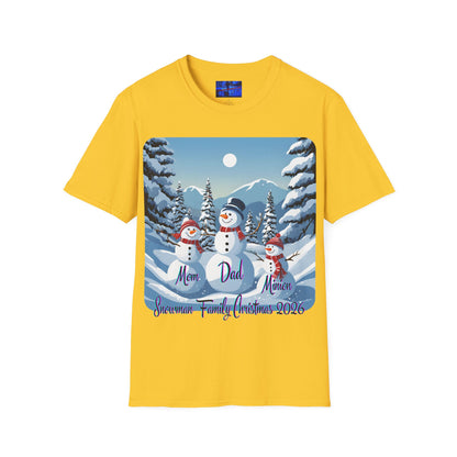Snowman Family of 3 Light colors Unisex T-Shirt by cypherpunkgear.com