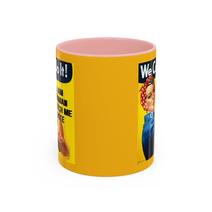 I Am Woman Watch Me Vote Rosie Yellow Accent Mug by cypherpunkgear.com