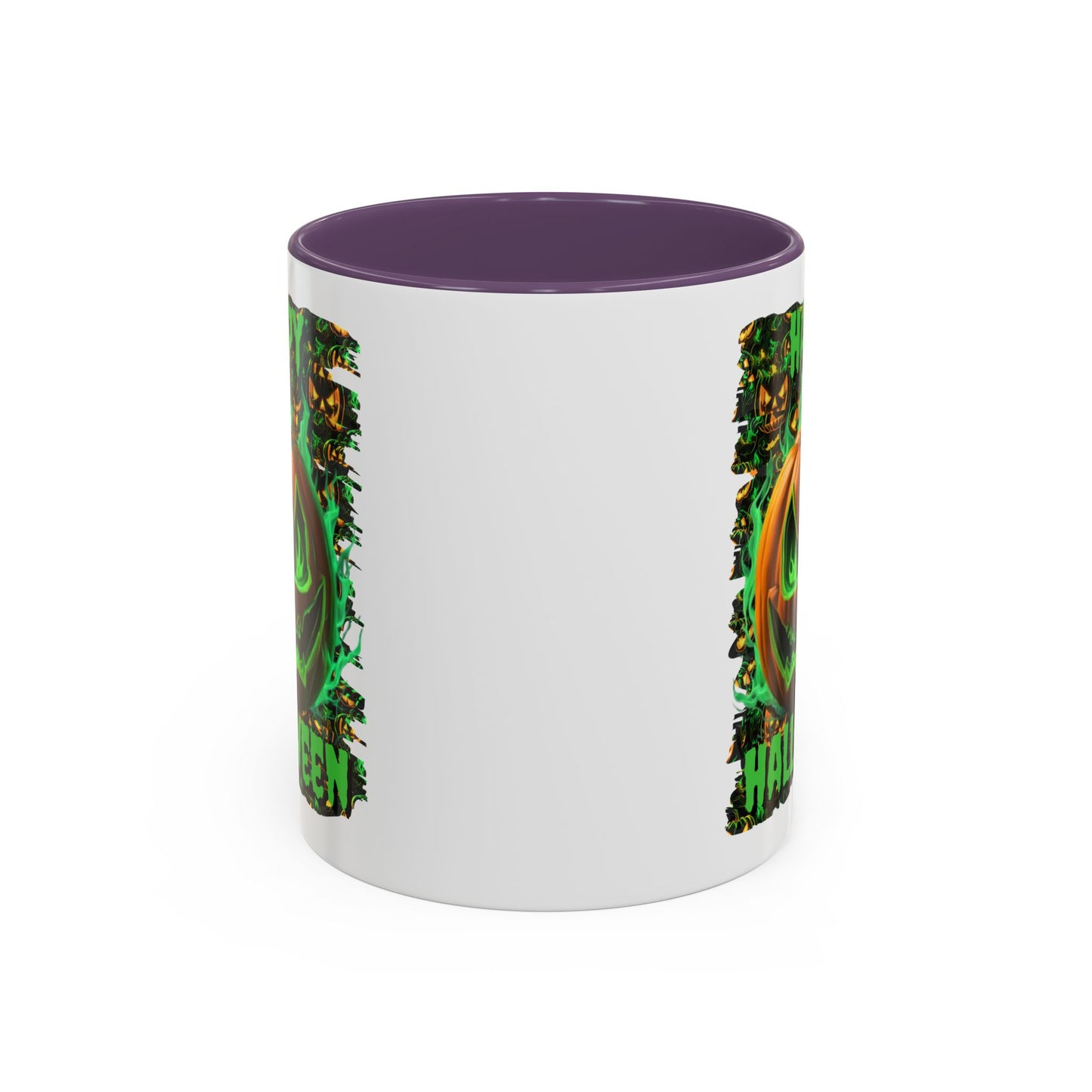 Happy Halloween Green Jack White Accent Mug by CreepyCrafts.boo