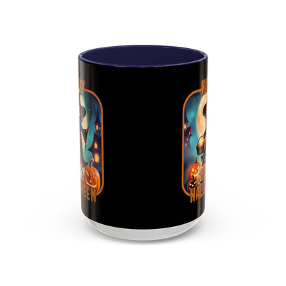 Happy Halloween Little Witch Orange font Black Accent Mug by CreepyCrafts.boo