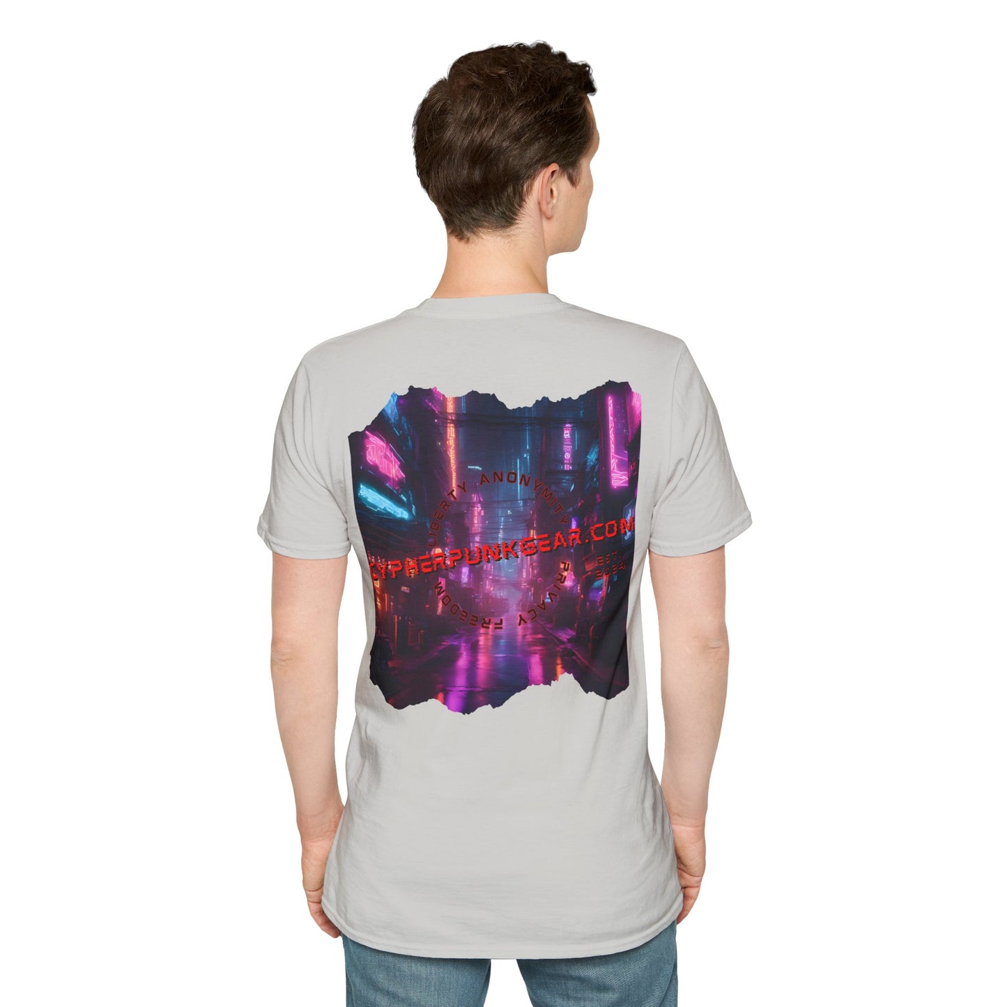 2-sided, cypherpunkgear.com Logo & Cityscape Light colors Unisex T-Shirt by cypherpunkgear.com