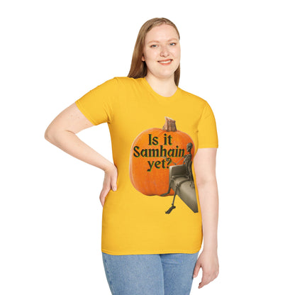 Is It Samhain Yet? Skeleton's Giant Pumpkin Light colors Unisex T-Shirt by CreepyCrafts.boo