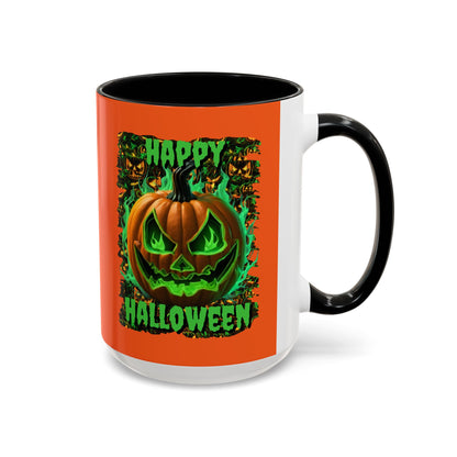 Happy Halloween Green Jack Orange Accent Mug by CreepyCrafts.boo